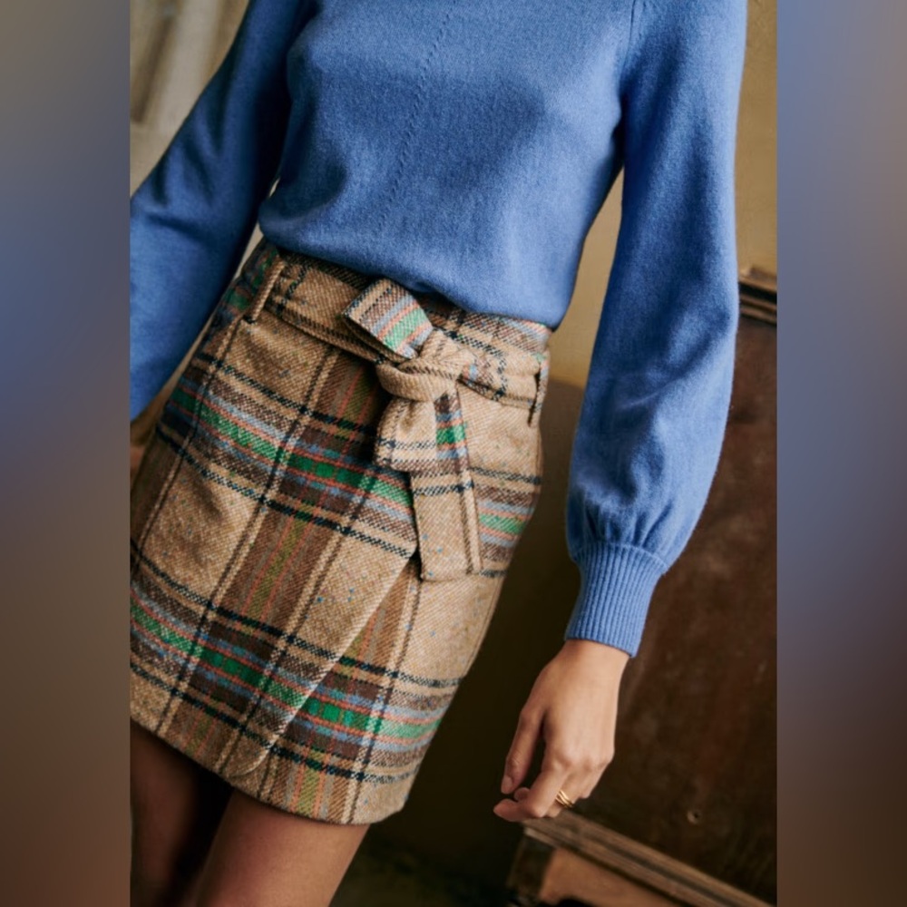 Sezane Leandra wool plaid wrap skirt
